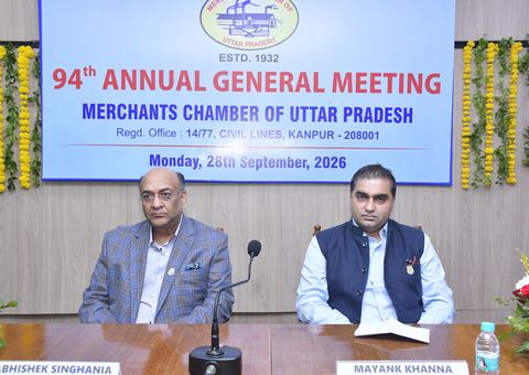 Shri Abhishek Singhania and Shri Mayank Khanna on the dais at the 94th Annual General Meeting