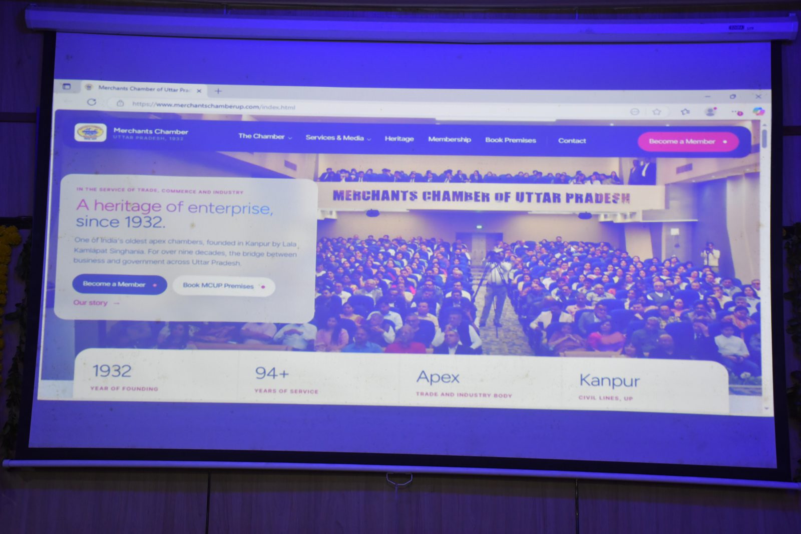 The new Chamber website, merchantschamberup.com, on screen at its relaunch during the 94th AGM
