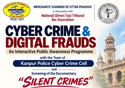 Poster for Cyber Crime and Digital Frauds, an interactive public awareness programme at the Merchants Chamber of Uttar Pradesh
